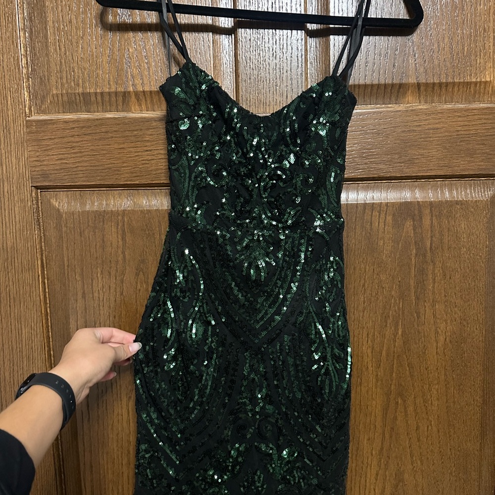 Windsor Strapless Black and Green Sequin HOCO Dress